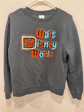 Walt Disney World Sweatshirt Womens Medium Crewneck Raised Chenille Logo Grey